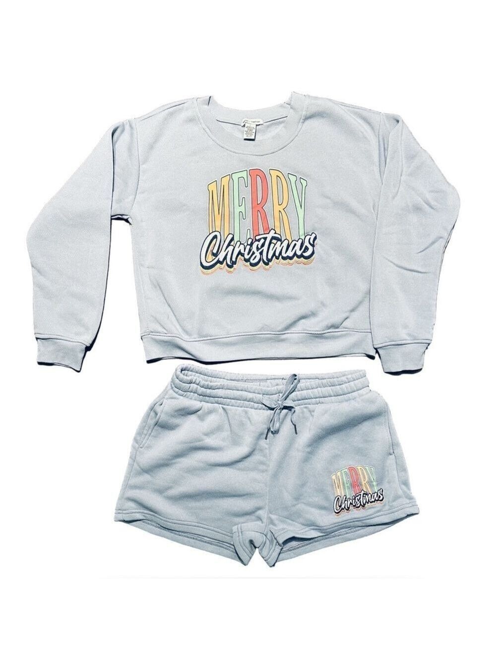Christmas Sweatshirt Matching Short Set Size Large Light Blue Better Together